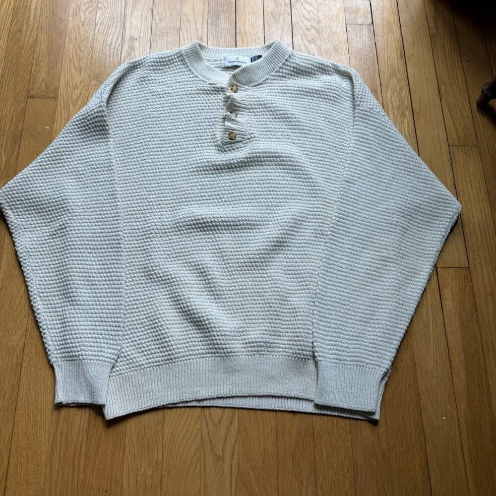 Vintage Henley Fisherman Pullover Sweater Munsingwear Size L Cream Waffle Knit